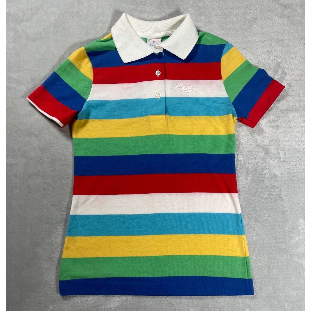 Vintage Wrangler Polo Shirt Youth Small Rainbow Stripe Usa 1970s Made In Usa